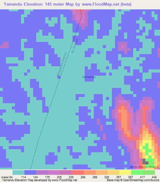 Yamandu,Sierra Leone Elevation Map