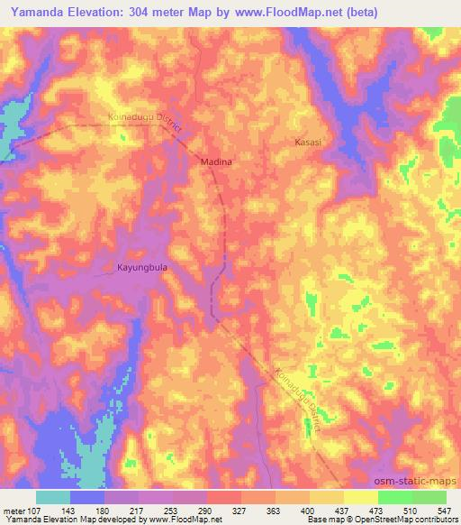 Yamanda,Sierra Leone Elevation Map