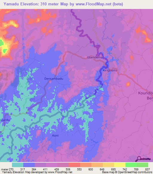 Yamadu,Sierra Leone Elevation Map