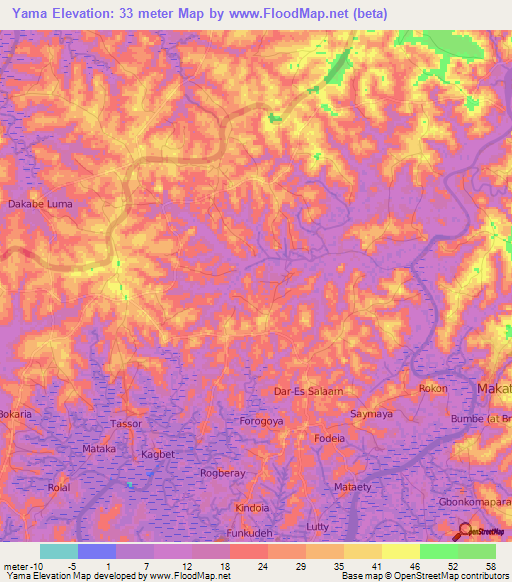 Yama,Sierra Leone Elevation Map