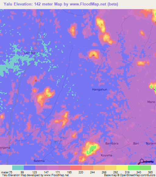 Yalu,Sierra Leone Elevation Map