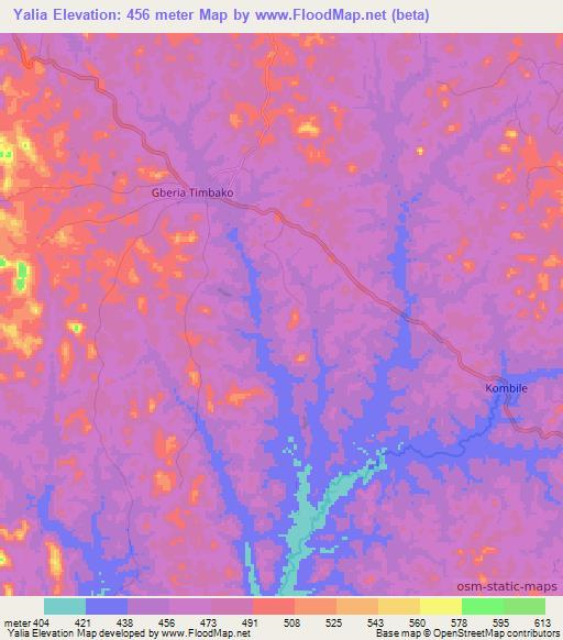 Yalia,Sierra Leone Elevation Map