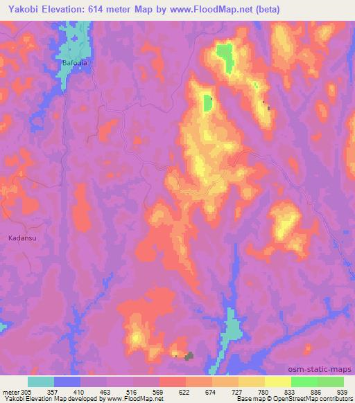 Yakobi,Sierra Leone Elevation Map