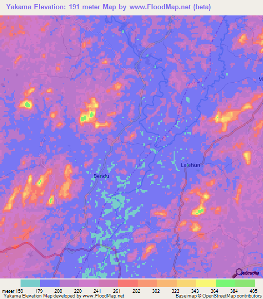 Yakama,Sierra Leone Elevation Map