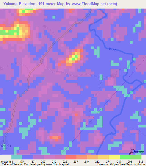 Yakama,Sierra Leone Elevation Map