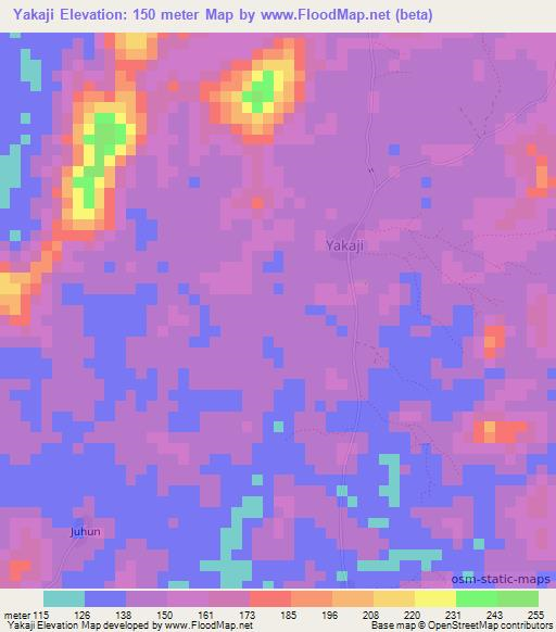 Yakaji,Sierra Leone Elevation Map