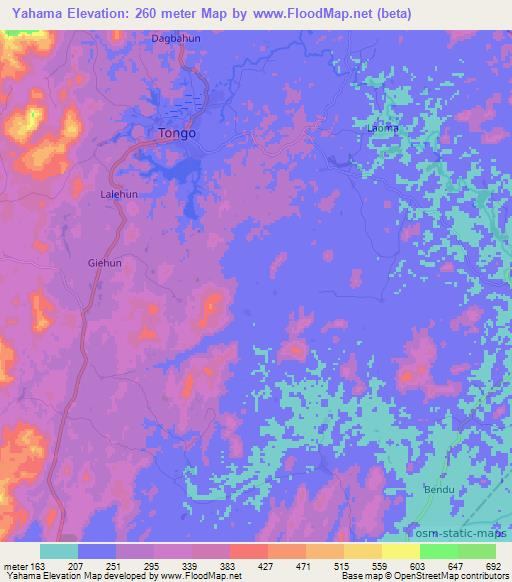 Yahama,Sierra Leone Elevation Map