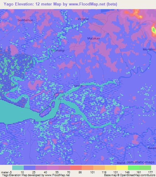 Yago,Sierra Leone Elevation Map