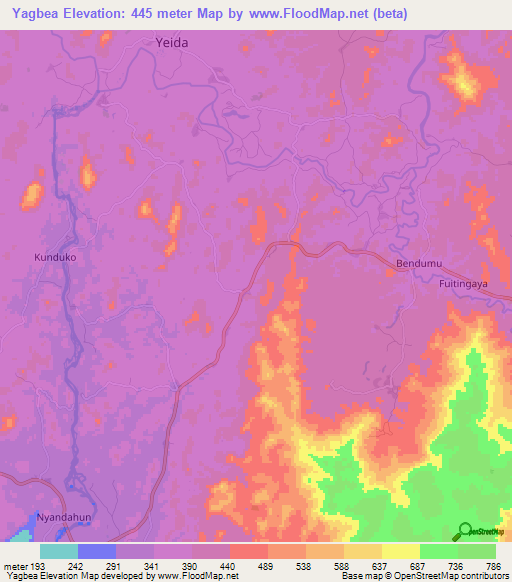 Yagbea,Sierra Leone Elevation Map