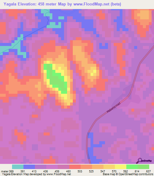 Yagala,Sierra Leone Elevation Map