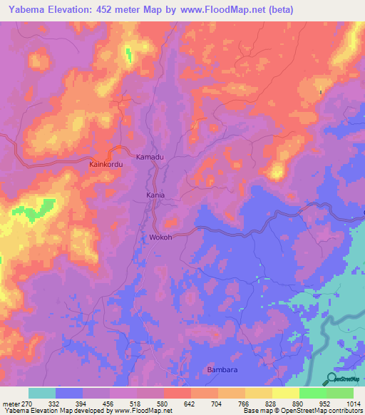 Yabema,Sierra Leone Elevation Map