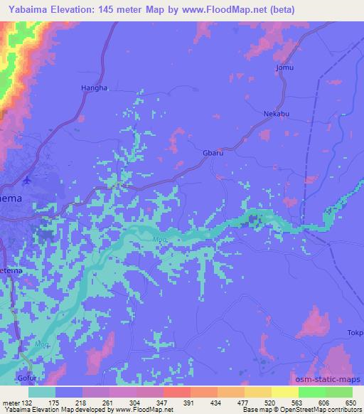 Yabaima,Sierra Leone Elevation Map