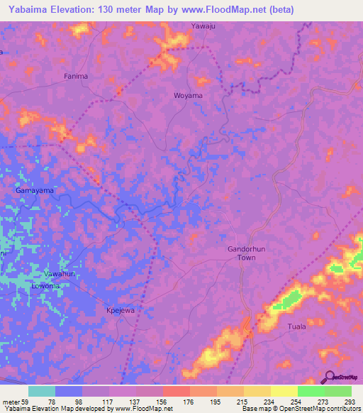 Yabaima,Sierra Leone Elevation Map