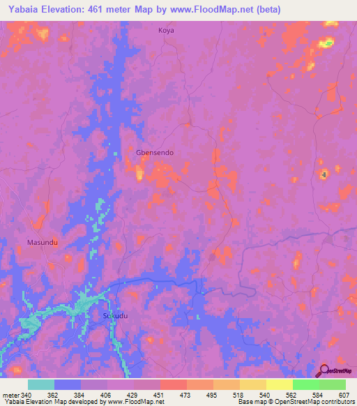 Yabaia,Sierra Leone Elevation Map