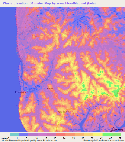 Wusia,Sierra Leone Elevation Map