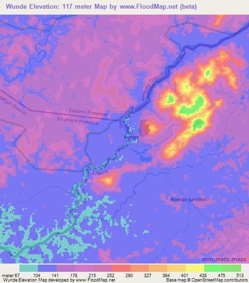 Wunde,Sierra Leone Elevation Map