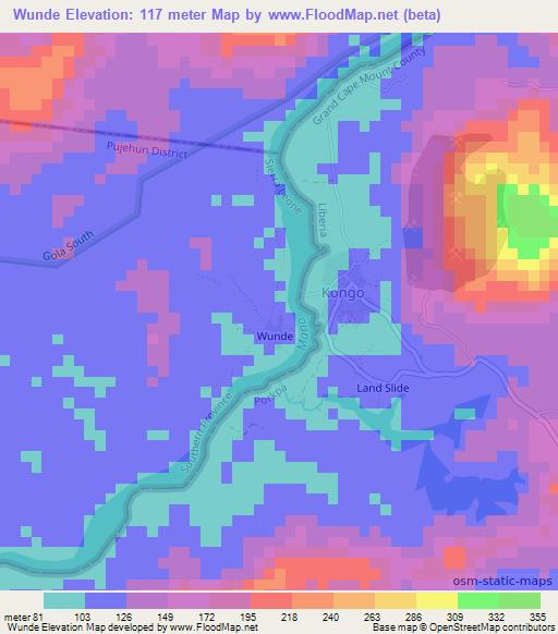 Wunde,Sierra Leone Elevation Map