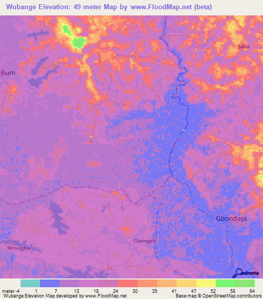 Wubange,Sierra Leone Elevation Map