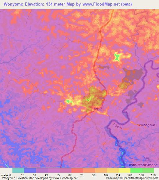 Wonyomo,Sierra Leone Elevation Map