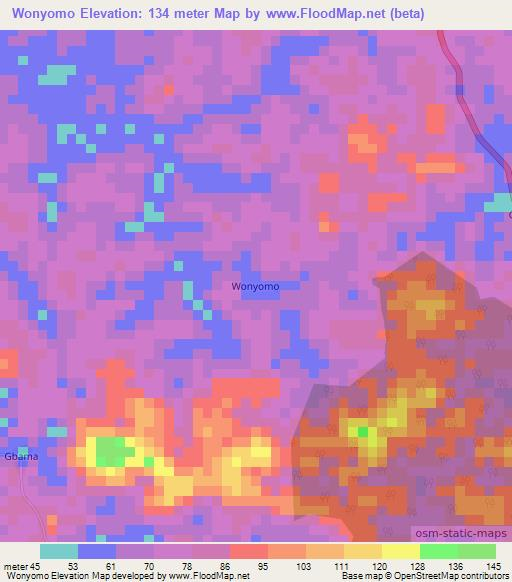 Wonyomo,Sierra Leone Elevation Map