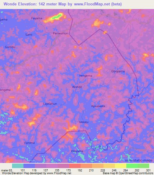 Wonde,Sierra Leone Elevation Map