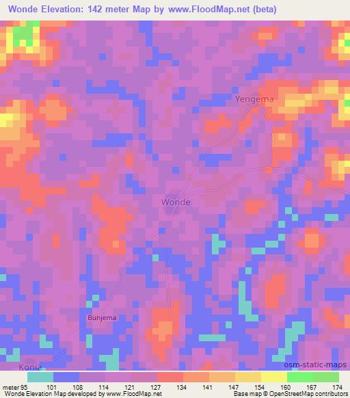 Wonde,Sierra Leone Elevation Map