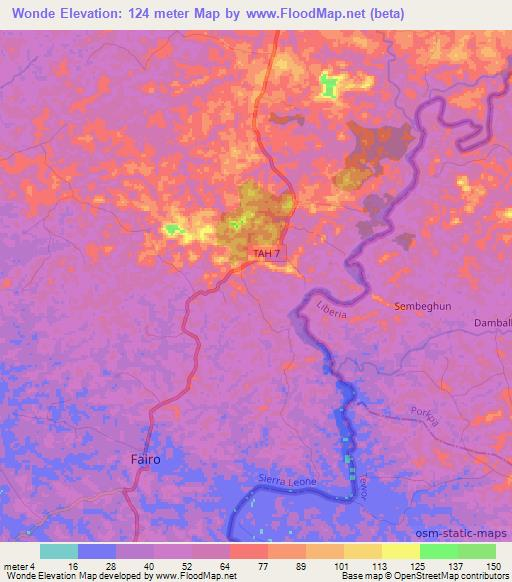 Wonde,Sierra Leone Elevation Map