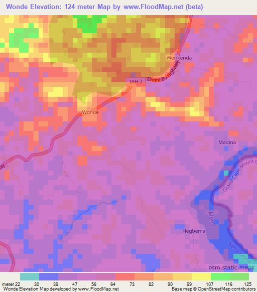 Wonde,Sierra Leone Elevation Map