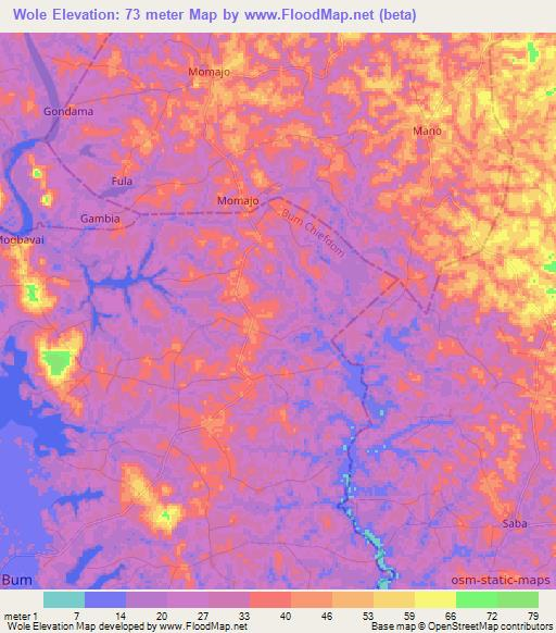 Wole,Sierra Leone Elevation Map