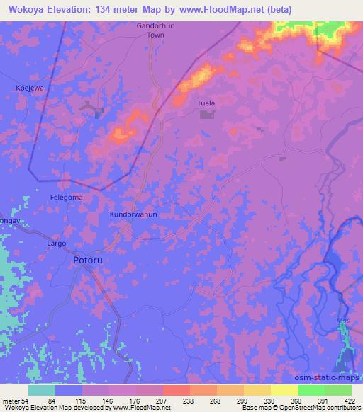 Wokoya,Sierra Leone Elevation Map
