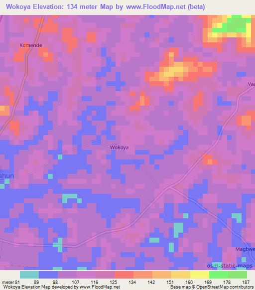 Wokoya,Sierra Leone Elevation Map