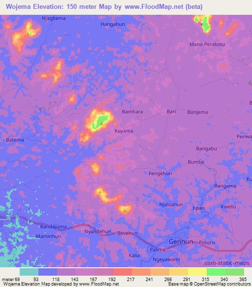 Wojema,Sierra Leone Elevation Map