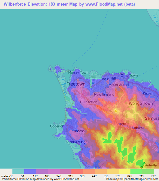 Wilberforce,Sierra Leone Elevation Map