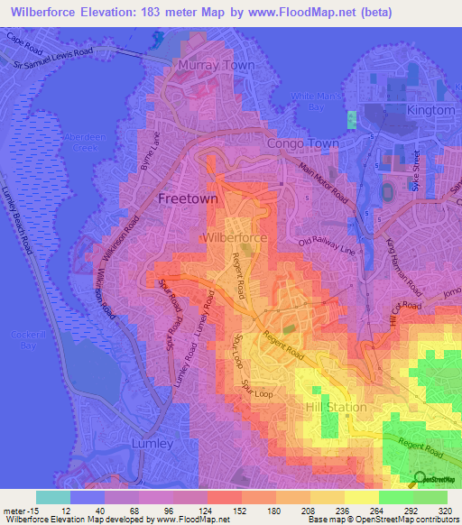 Wilberforce,Sierra Leone Elevation Map