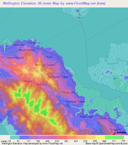 Wellington,Sierra Leone Elevation Map