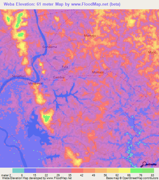 Weba,Sierra Leone Elevation Map