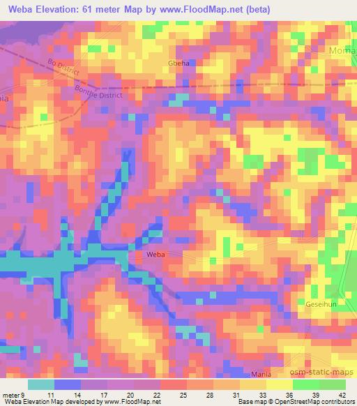 Weba,Sierra Leone Elevation Map