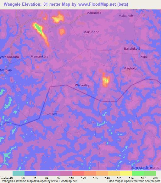 Wangele,Sierra Leone Elevation Map