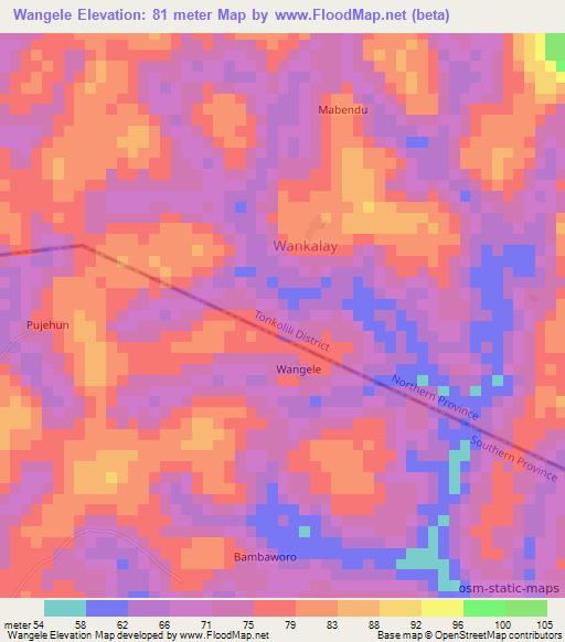 Wangele,Sierra Leone Elevation Map