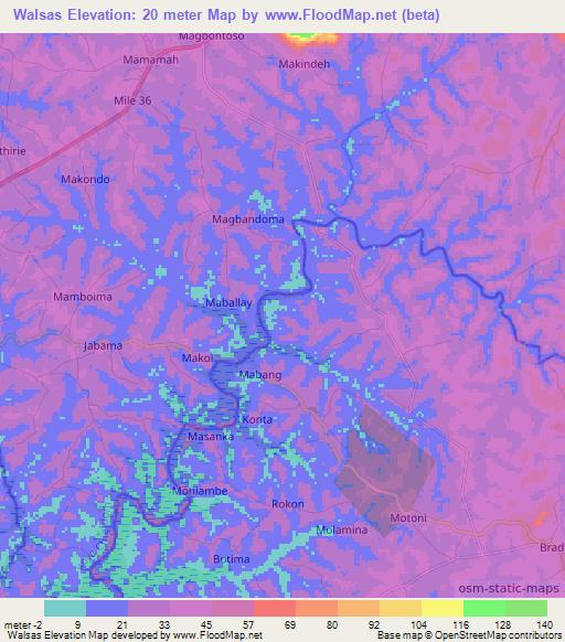 Walsas,Sierra Leone Elevation Map