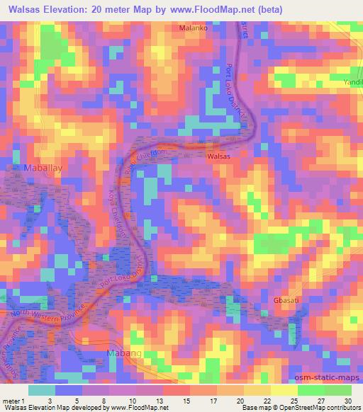 Walsas,Sierra Leone Elevation Map