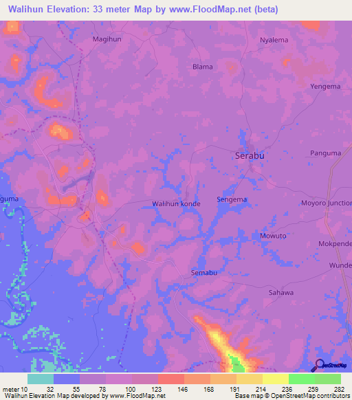 Walihun,Sierra Leone Elevation Map