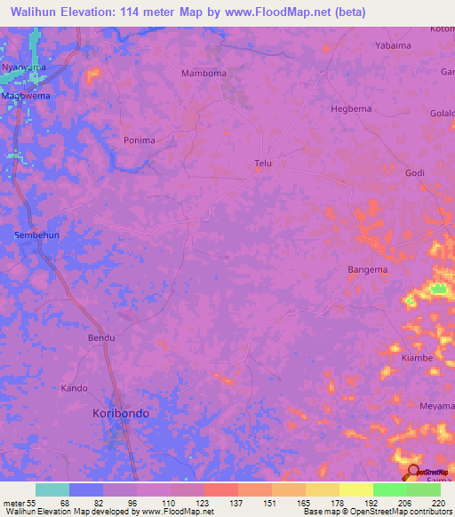 Walihun,Sierra Leone Elevation Map