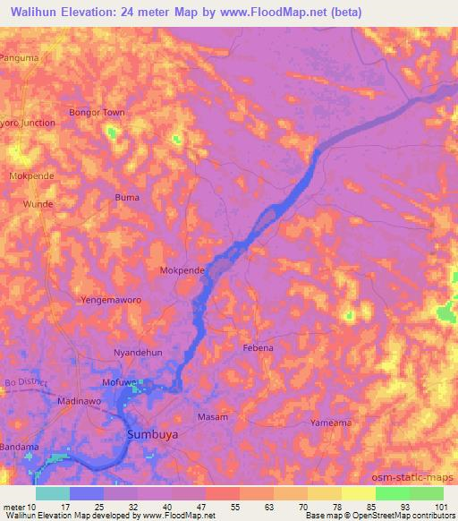 Walihun,Sierra Leone Elevation Map