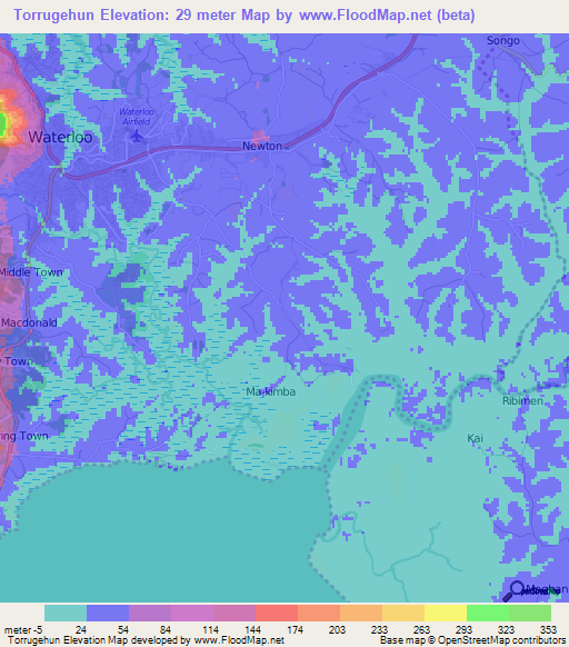 Torrugehun,Sierra Leone Elevation Map