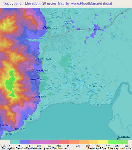 Toppogehun,Sierra Leone Elevation Map