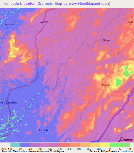 Tombodu,Sierra Leone Elevation Map