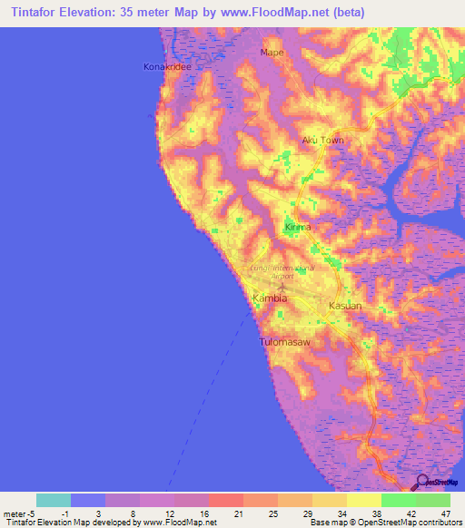 Tintafor,Sierra Leone Elevation Map