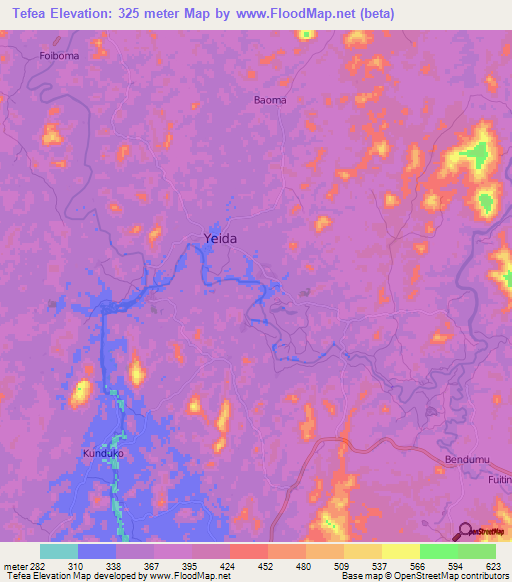 Tefea,Sierra Leone Elevation Map