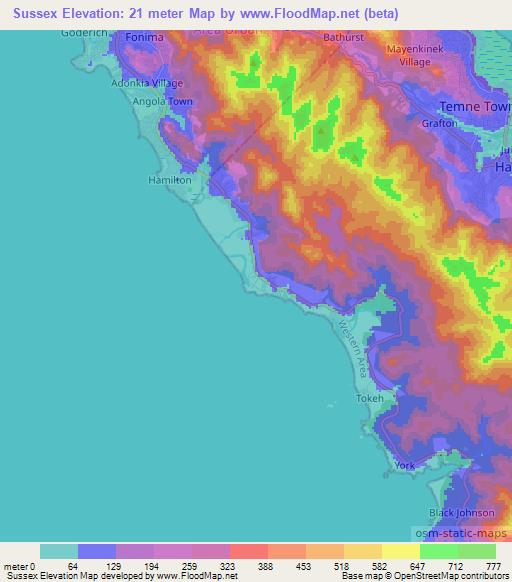 Sussex,Sierra Leone Elevation Map